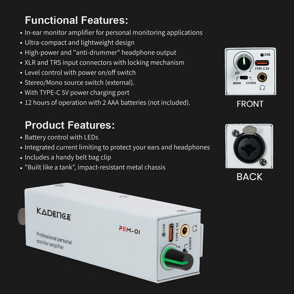 Kadence PEM-01 Jamming Series IEM Amplifier - White -5