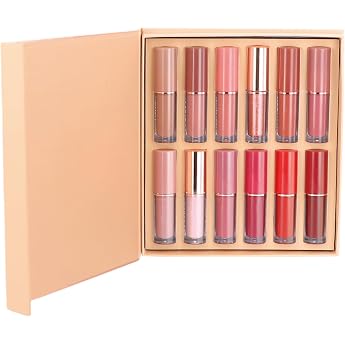 12 Colours Matte Ink Lipstick Set Nude Tones Rose Pink Waterproof Lip Gloss Long Lasting Lip Ink Non-Stick Cup Liquid Lipstick Set for Women Beauty Lip Gloss Gifts