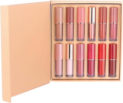 12 Colors Nude Liquid Lipstick Makeup Set, Including 10 Matte Liquid Lipstick and 2 Glitter Lipstick, Long-Lasting Non-Stick Cup Not Fade Waterproof Lip Gloss Make up Gift Set for Women Girl