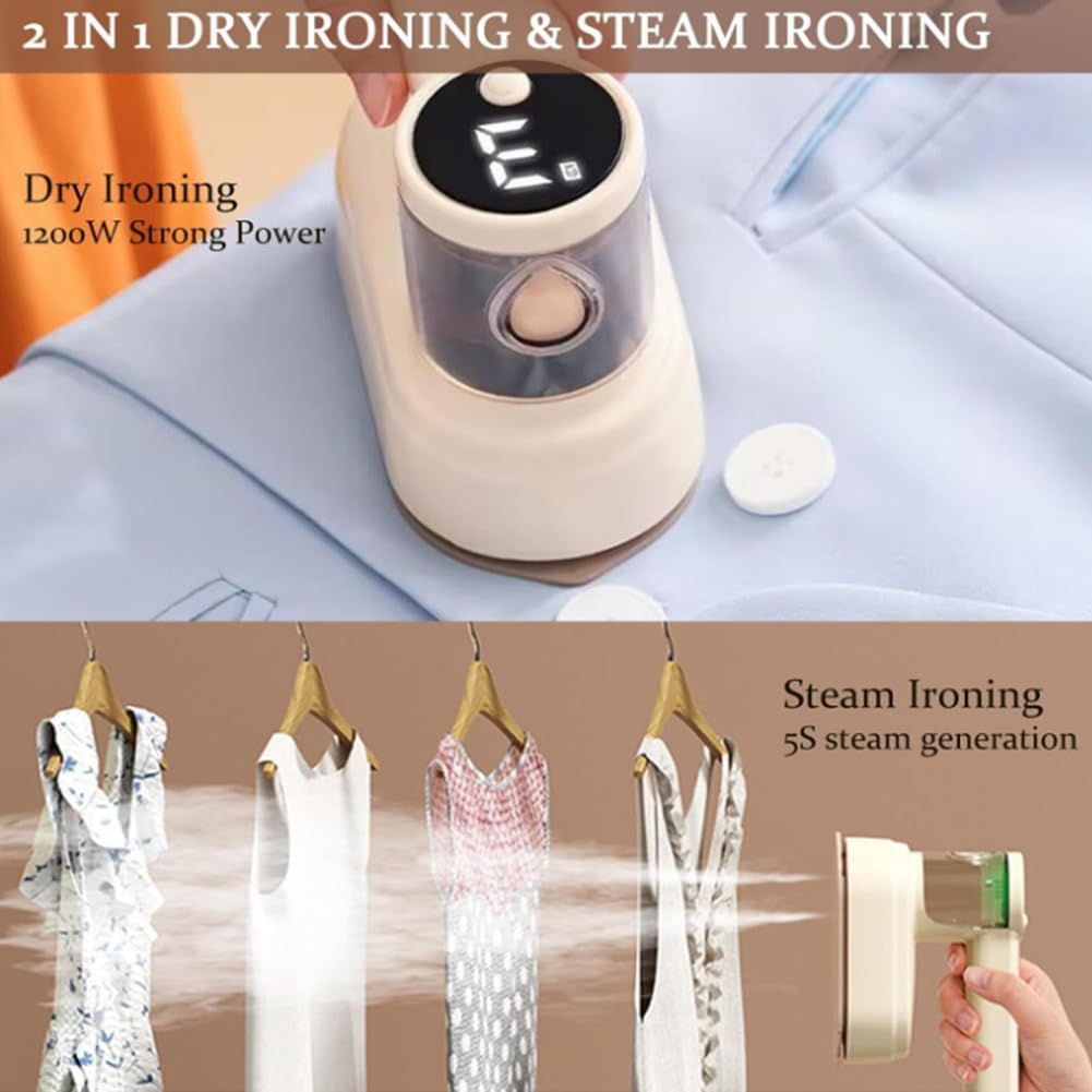 Portable Handheld Iron, 1000W Mini Rotary Iron for Travel & Home, Fast Heating Wrinkle Remover, Compact Hanging Design, Efficient Clothing Steamer