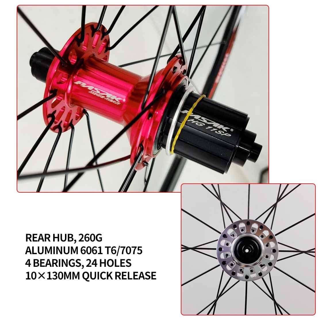 Juego De Ruedas De Bicicleta De Carretera 700C Ruedas Traseras Y Delanteras con Freno De C/V 100/130mm QR, Llantas De Bici De Doble Pared De 30mm, Casete De 7-12 Velocidades