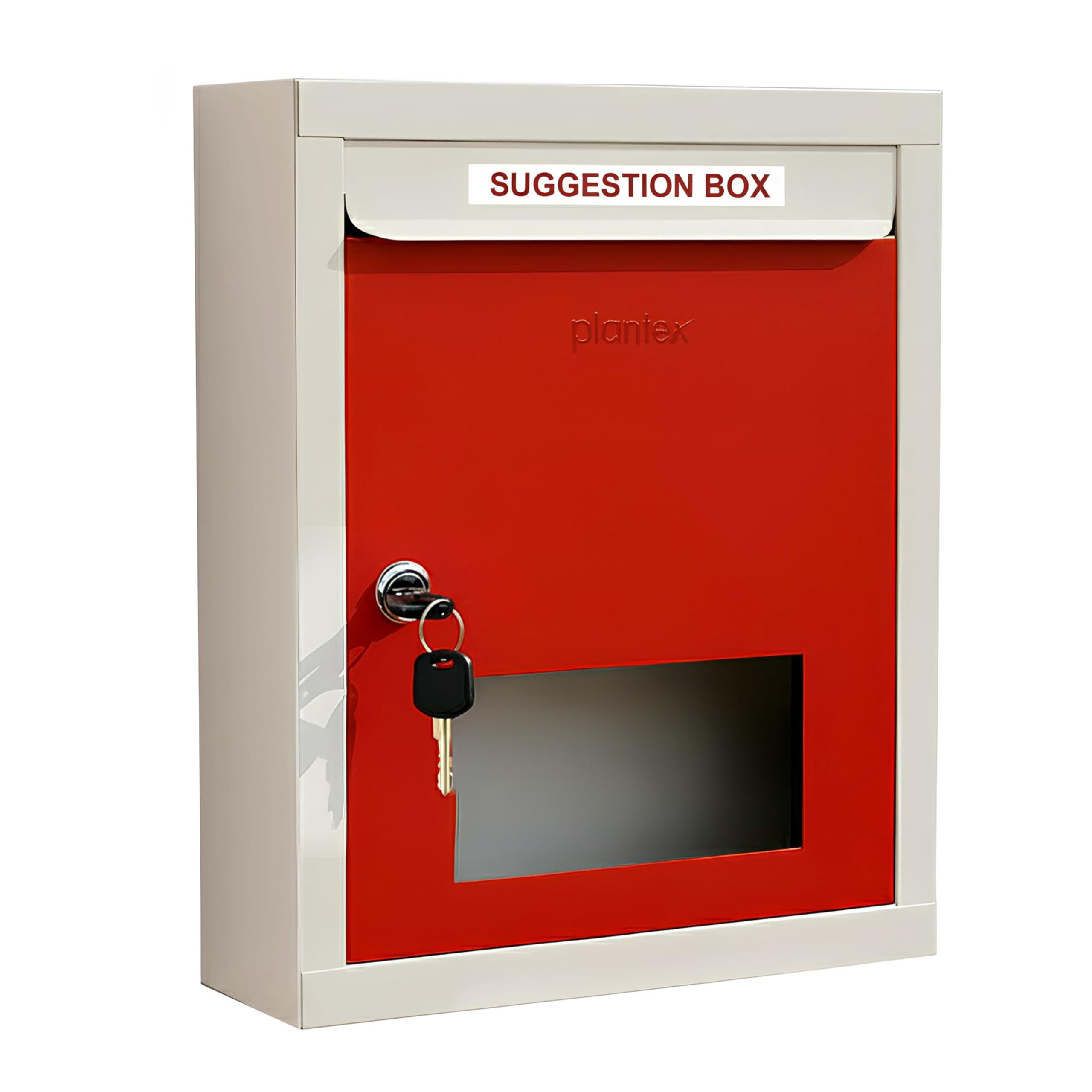 Plantex All in 1 Multipurpose Letter Box/Suggestion Box/Complaint Box/Donation Box with Lock Table Top or Wall Mount (Red & Ivory)