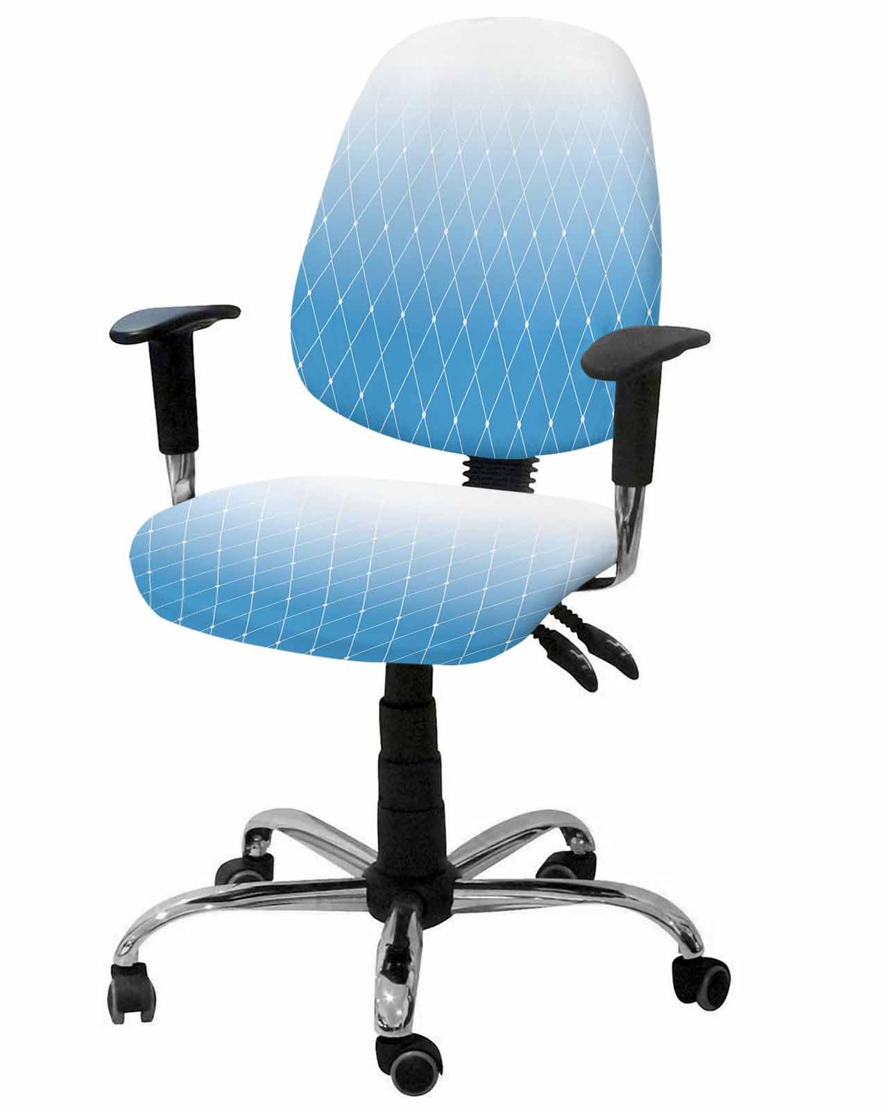 Blue Ombre 2 Pieces Computer Office Chair Covers Set,Stretchable Desk Rotating Chair Seat Cushion Slipcover Back Covers,Minimalism Abstract Striped Geometric Art Slipcover Back Cover,Protectors Cover