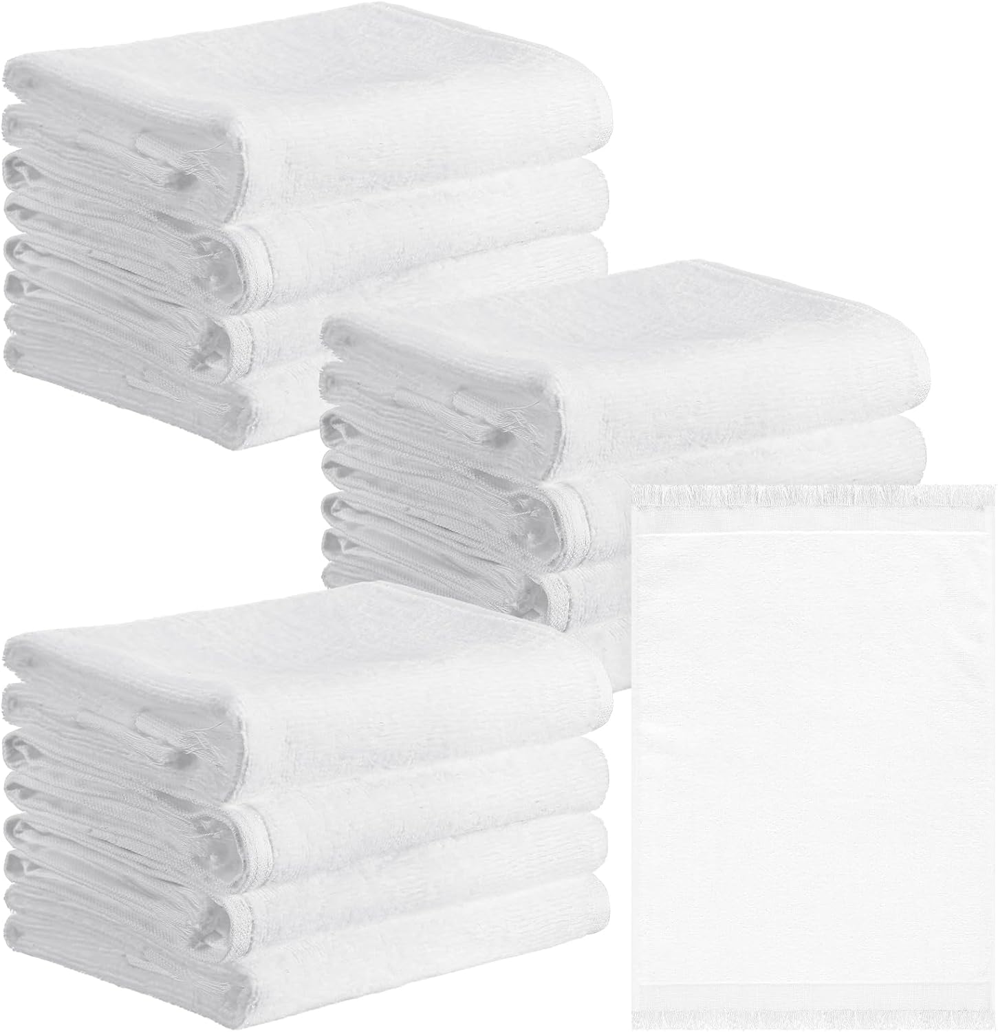 24 Pcs Fingertip Towels Bulk 12.6 x 17.7 Inches Cotton Boho Fringed White Reversible Hand Towels Absorbent Soft for Bathroom Powder Room Church DIY Embroidery Sewing