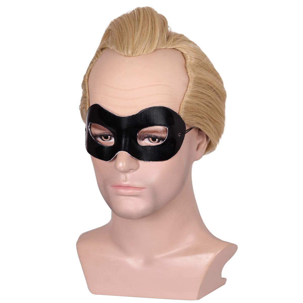 Peluca de cosplay corta rubia calva para hombre con máscara de ojos 3