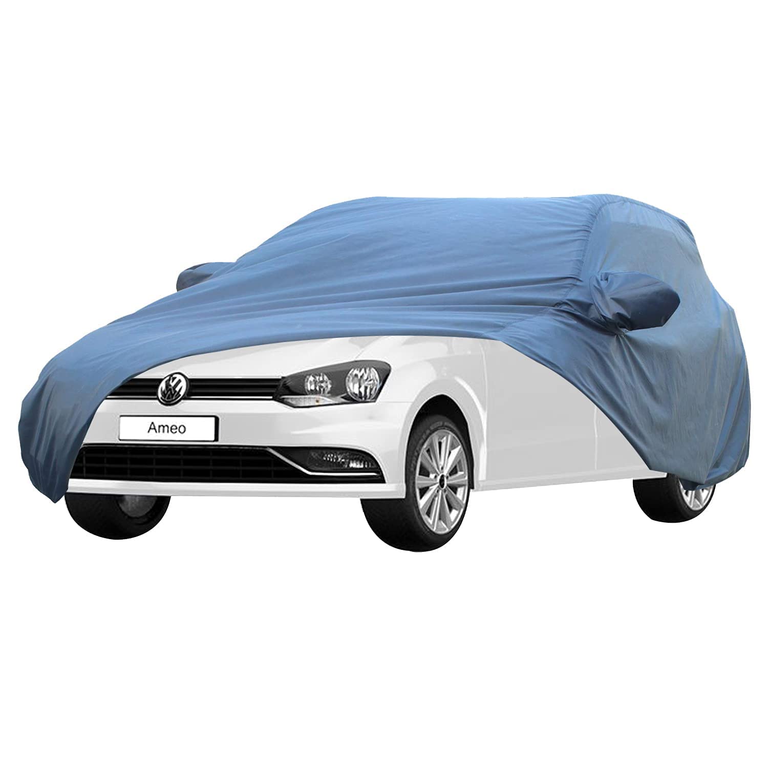 Allextreme VAK5006 Car Body Cover Compatible with Volkswagen Ameo Custom Fit Dustproof UV Heat Resistant Indoor Outdoor Body Protection (Black & White with Mirror)