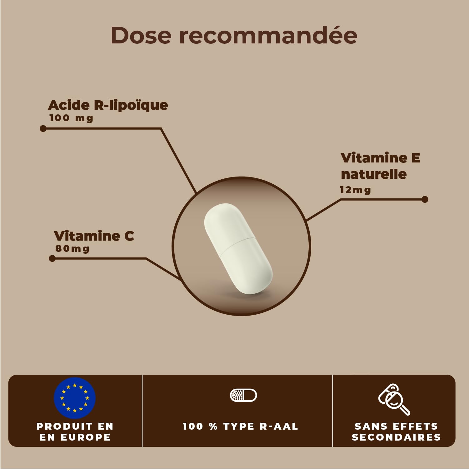 Acide Alpha-Lipoïque R- ALA, Soutien Antioxydant avec Vitamine C et E - Aide à la Gestion du Poids - Aide à réduire le stress oxydatif