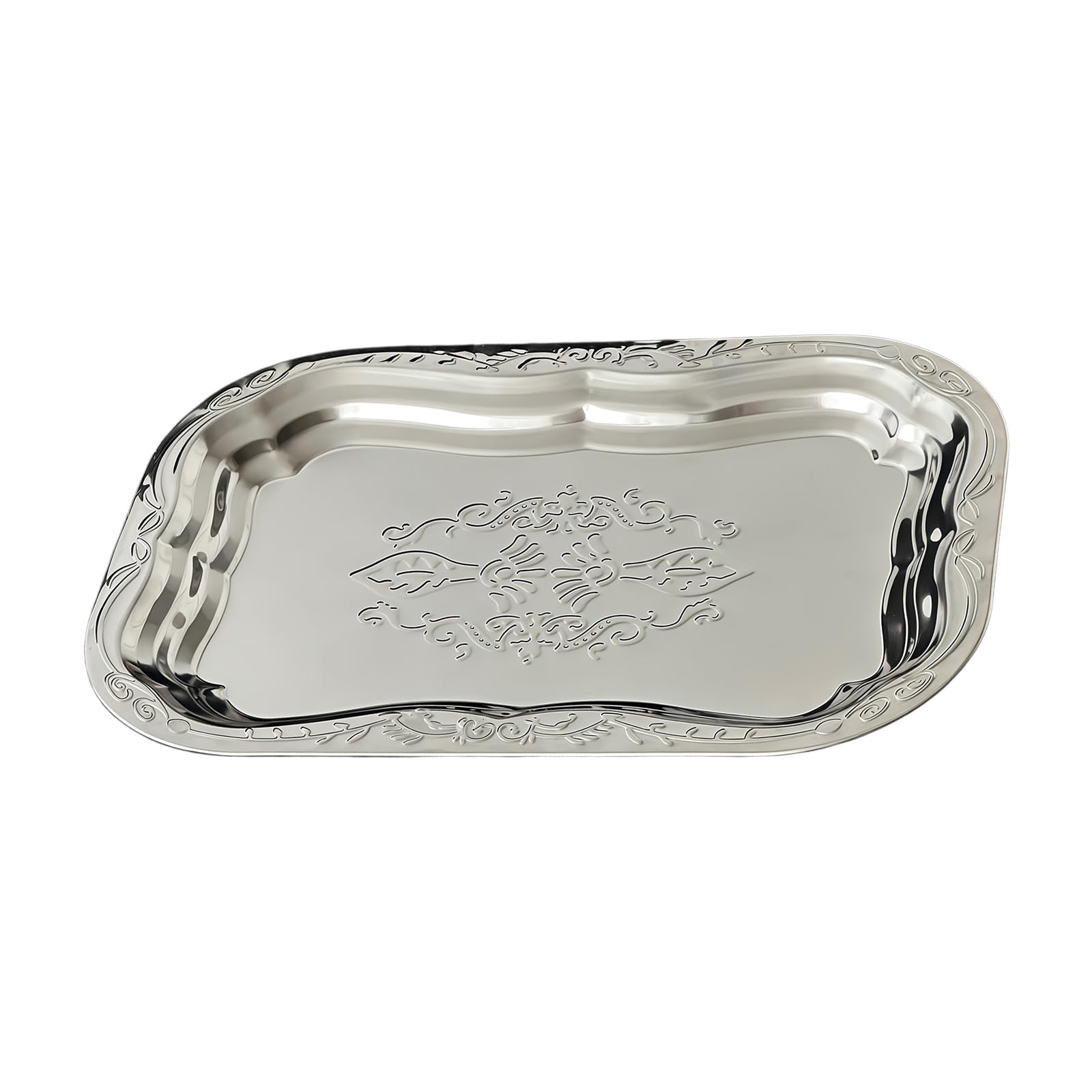 Xinsheinelry French Styles Metal Tray Engraved Floral Pattern for Serving Snacks Fruits and Appetizers in Homes or Restaurant Floral Embossing Platters