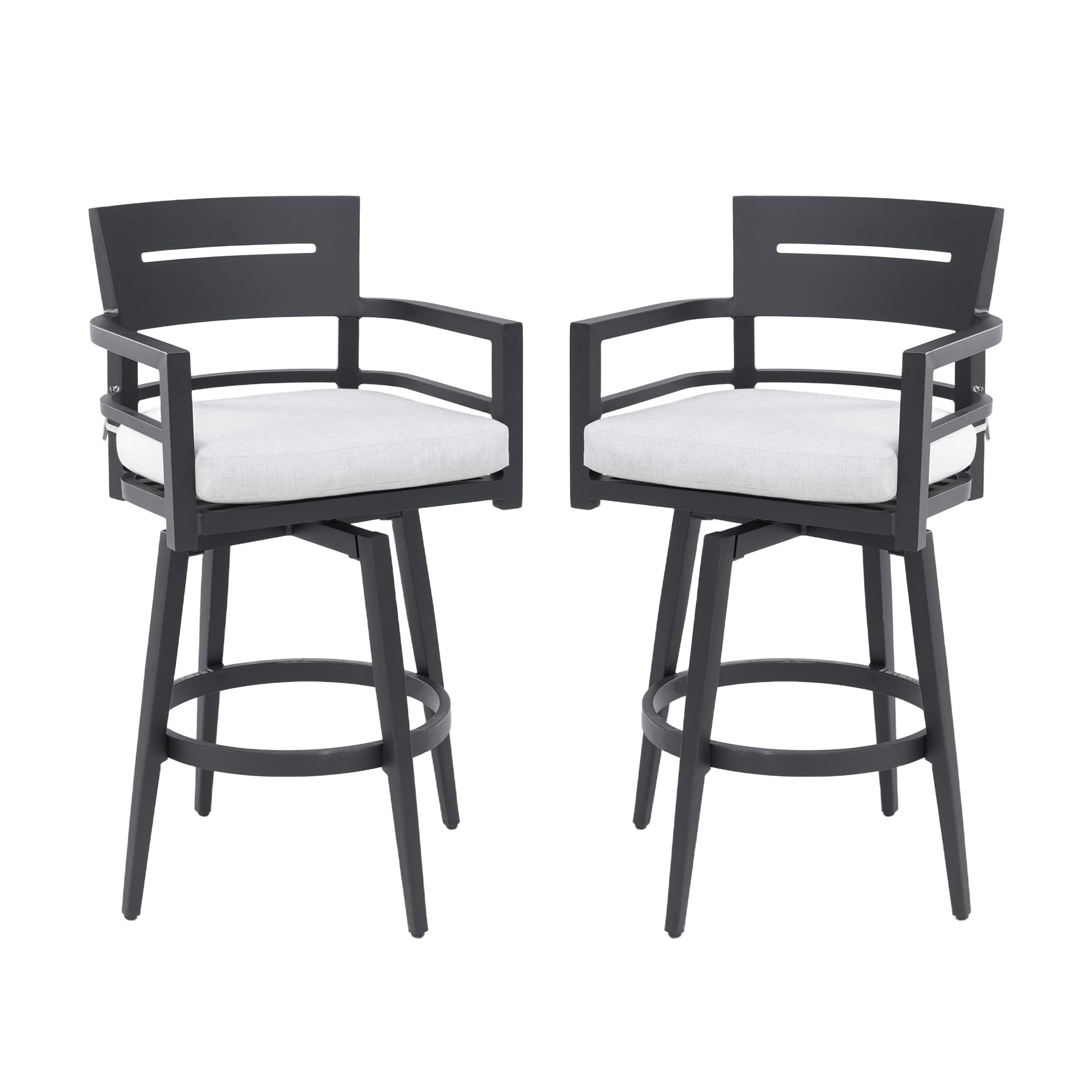 NICESOUL Aluminum Outdoor Swivel Bar Stools Set of 2, Modern Luxury 30 Inch Counter Height Bar Stool with Back, Tapered Legs Chairs with Sunbrella