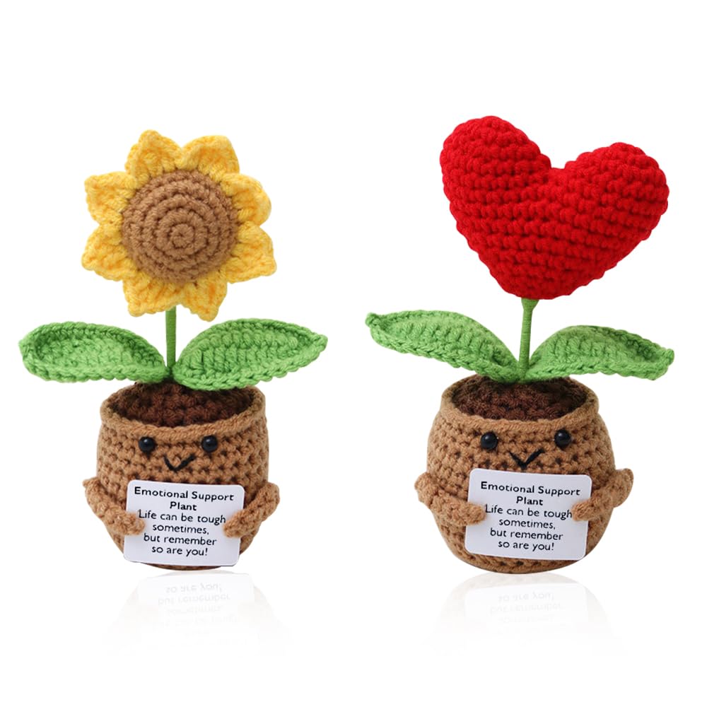 KBIBCK Emotional Support Plant, 2 PCS Knitted Flower with Positive Card, 15  cm Handmade Knitted Emotional Support, Positive Plant Crochet, Emotional  Support Gift Sunflower & Red Heart for Lover Family : Amazon.ie: