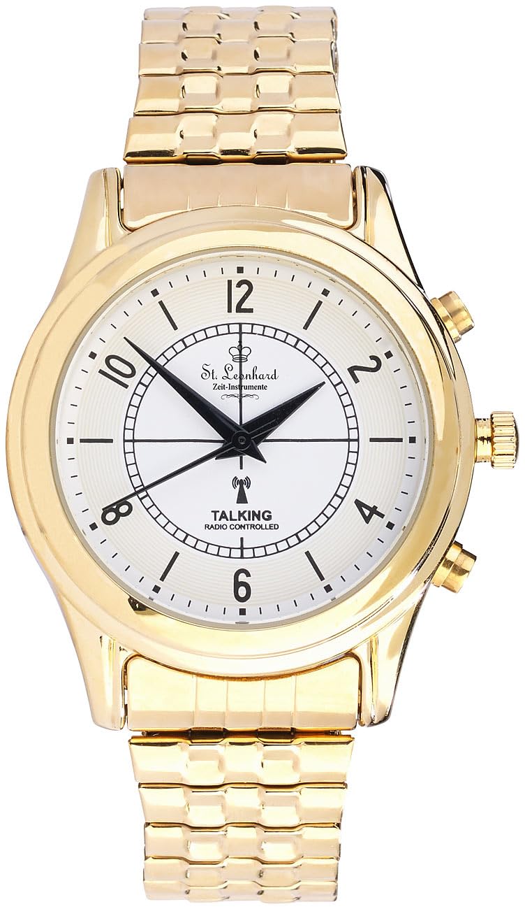 Damenuhr: Sprechende Seniorenuhr mit Funk, filigranes Ziffernblatt, vergoldet (Sprechende Damenuhr, Herren Armbanduhr, Solar)