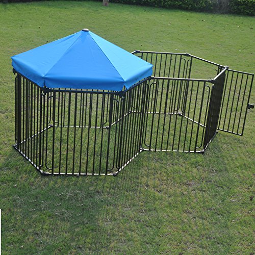 LEMKA Heavy Duty Dog Playpen Dog Kennel Pet Dog Exercise Playpen Foldable Dog Steel Crate Wire Metal Cage 10 Panels with Canopy - 48 inches
