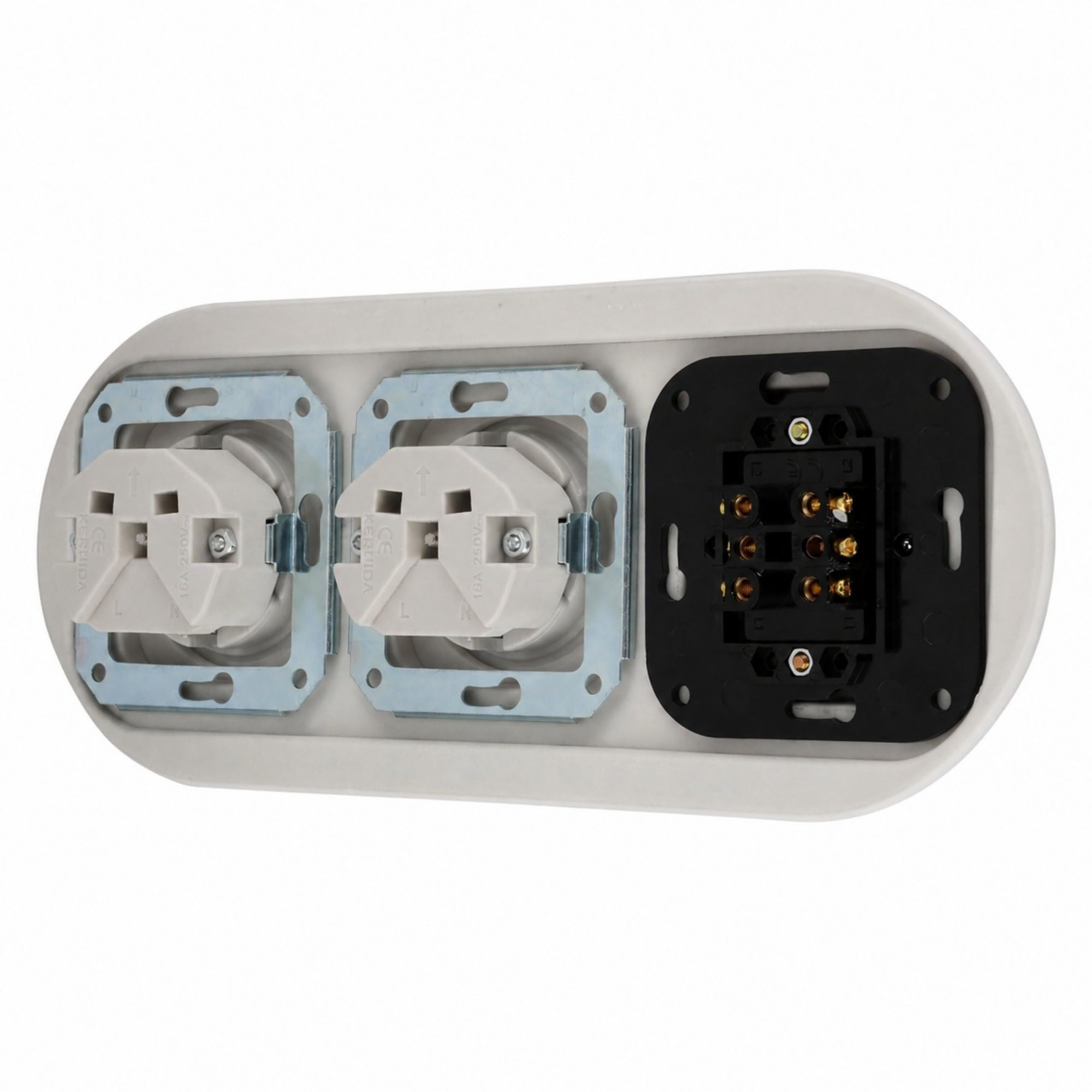 Unterputz Porzellan Retro Steckdose, Doppelschalter, 3-fach, All-in-One, SET Serie PR1 weiß