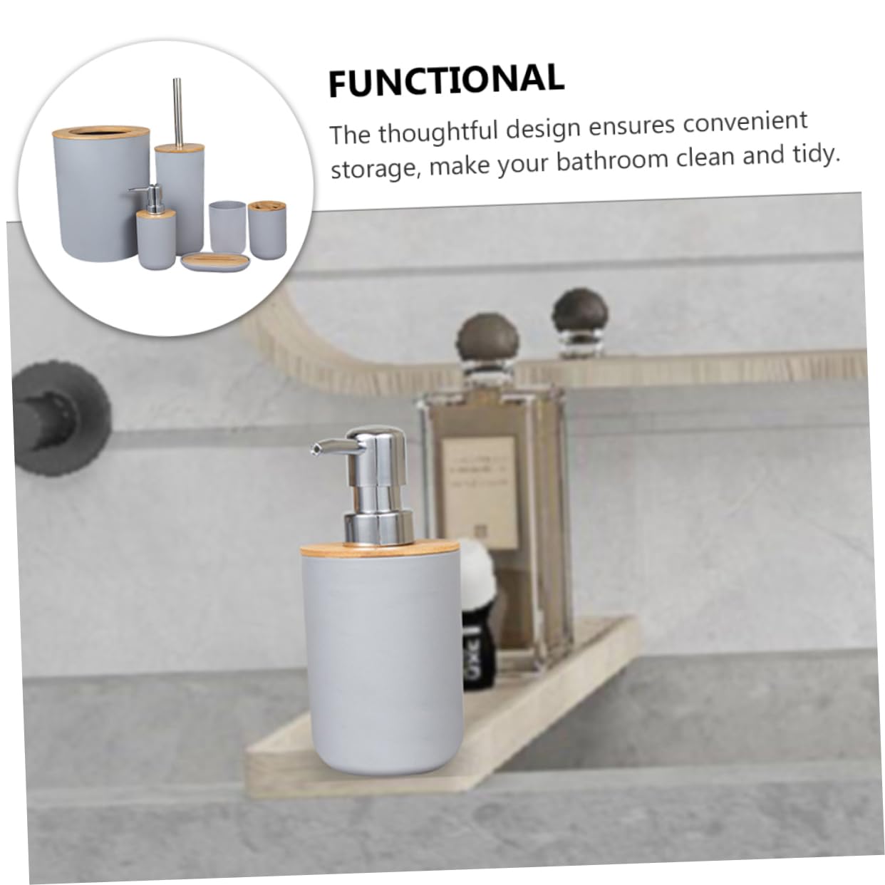 MAGICLULU Utensilios De Baño Bote De Basura Soporte para Cepillo De Dientes Vaso para Enjuague Bucal y Botella De Loción