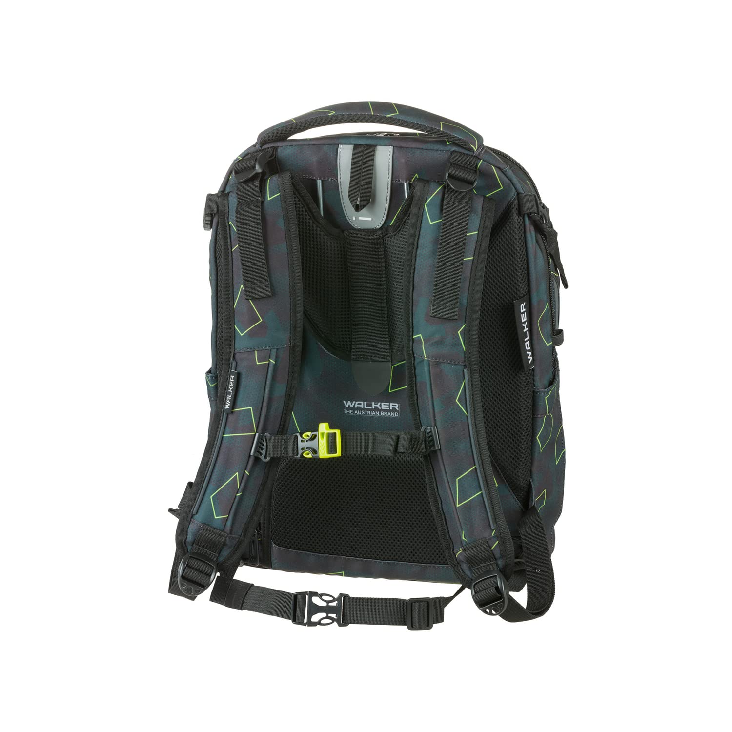 Walker Schulrucksack Campus Evo 2.0 "Green Polygon" mit 3 Fächern, Zippfach am Rücken, Schultasche inkl. RückenPolsterung, höhenverstellbares Tragesystem, verstellbaren Gurten