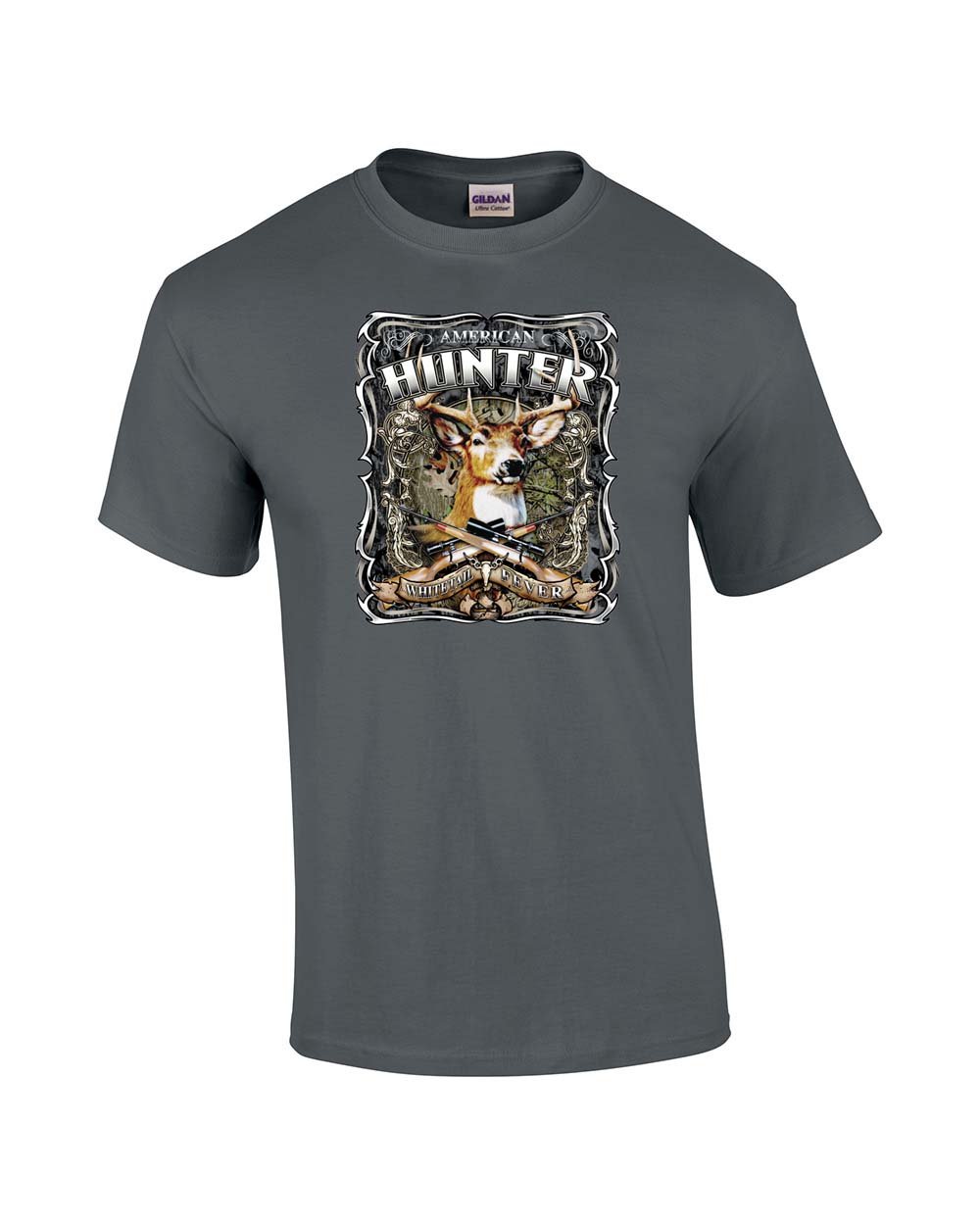 Hunting T-Shirt American Hunter Whitetail Fever Deer Buck Wildlife Venison Hunt Elk Outdoors Tee ShirtMilitary