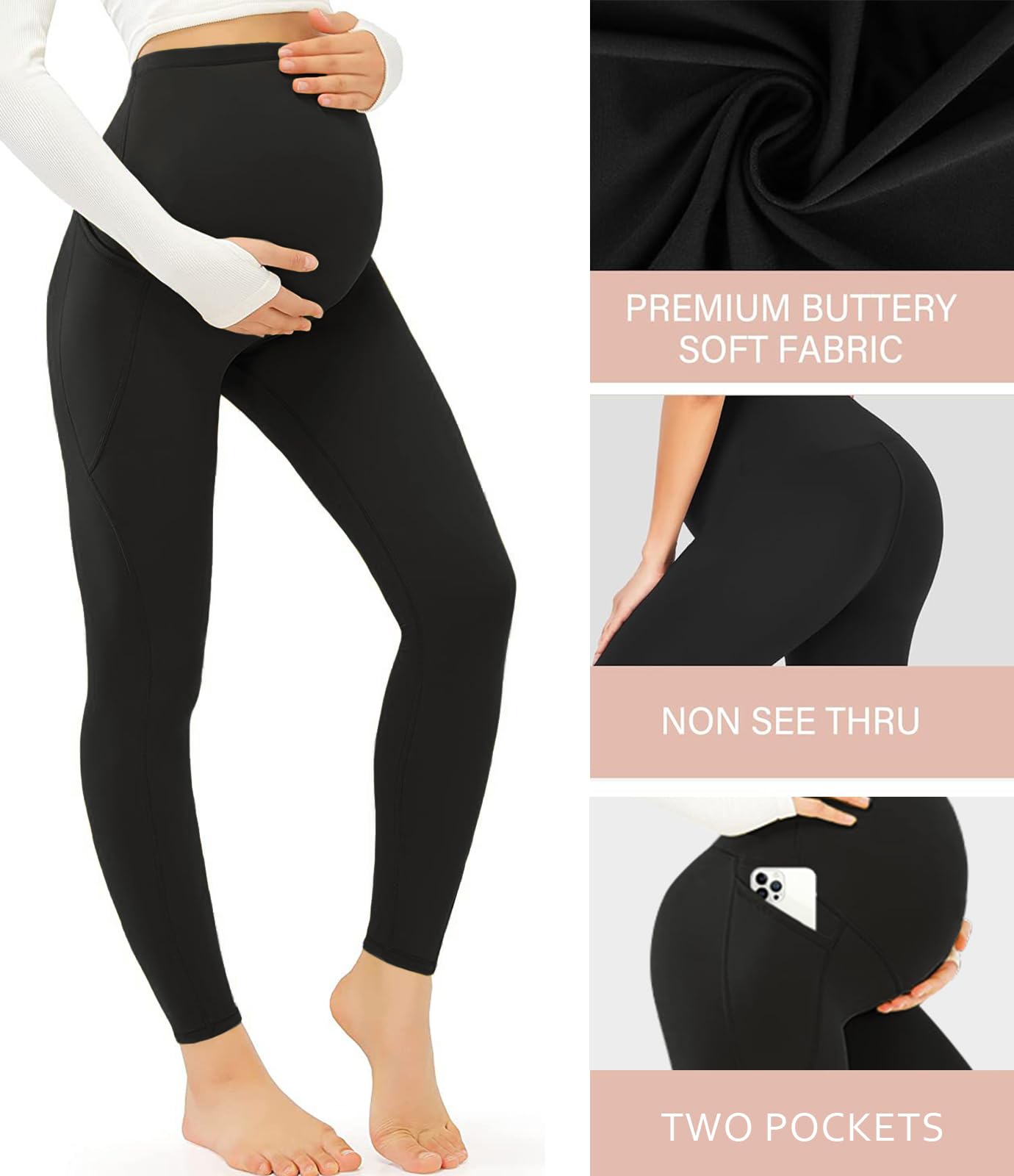Leggings premaman sopra la pancia, pantaloni da donna a vita alta per gravidanza, allenamento attivo, con tasche, confezione da 1 e 2