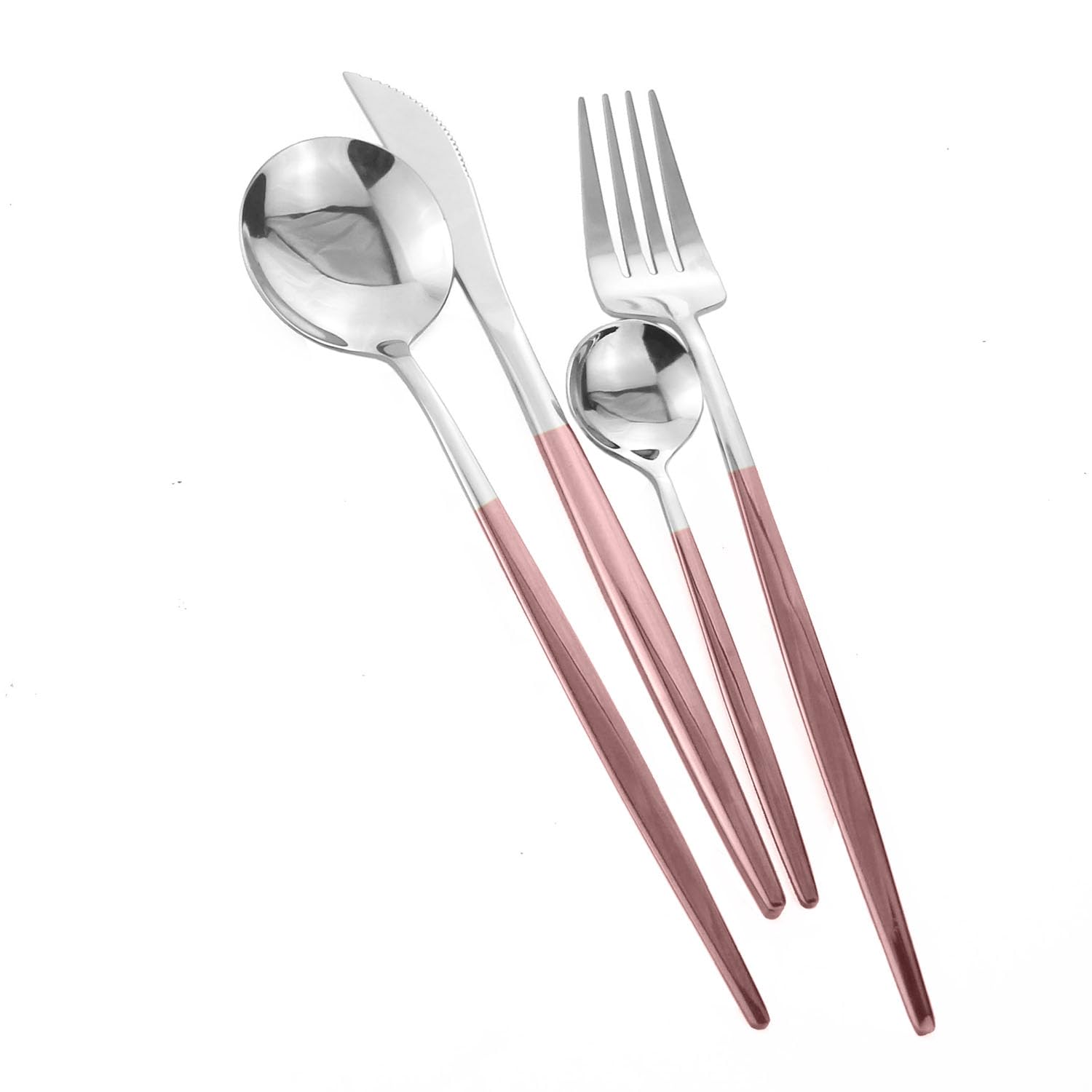Dnalrhoi 24-Piece Pink Silver Korean Silverware Set Mirror Polished Stainless Steel Flatware Service for 6 Including Forks Spoons Knives Kitchen(Pink Silver)