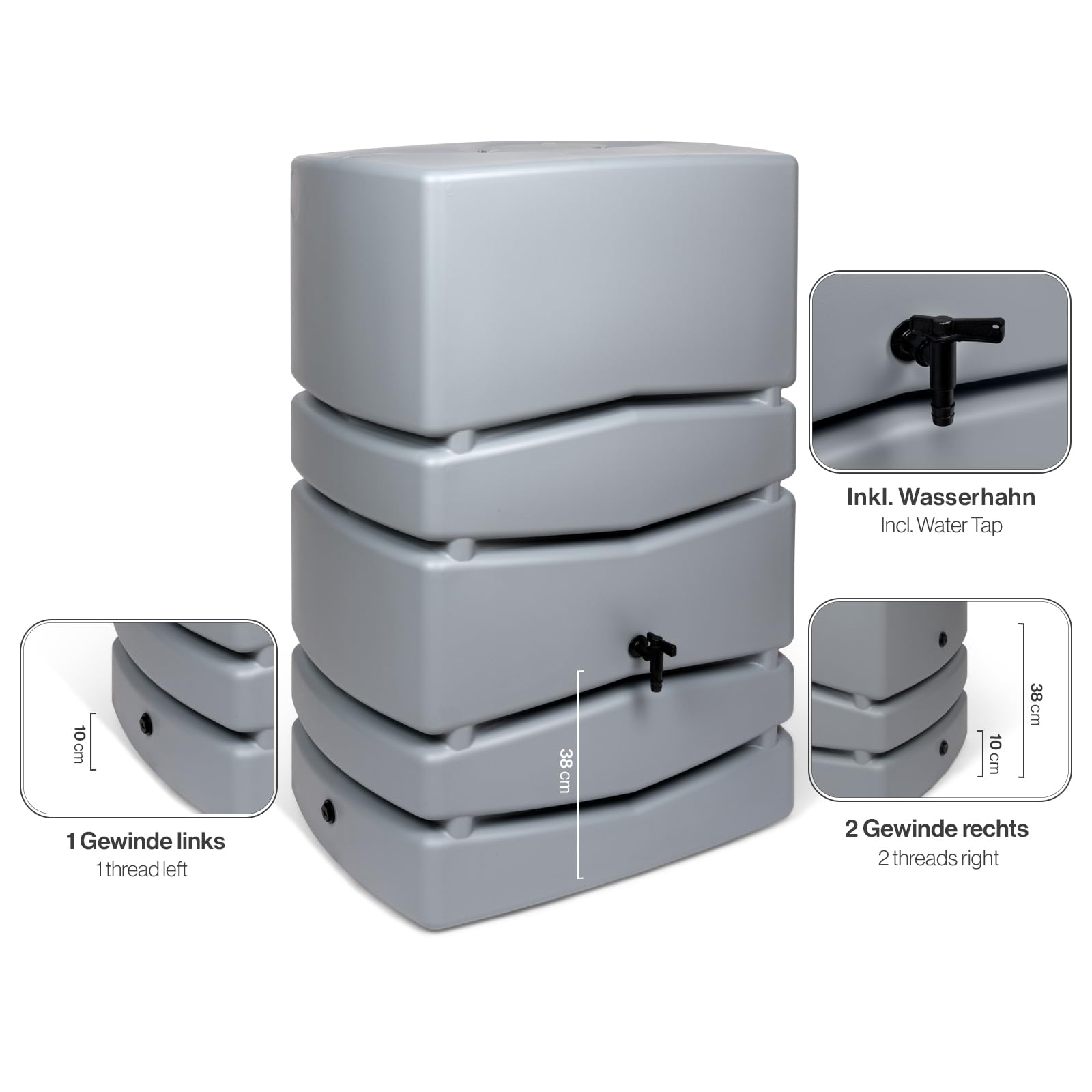 Kreher XXL Wassertonne Aqua Tower 450 L, Grau