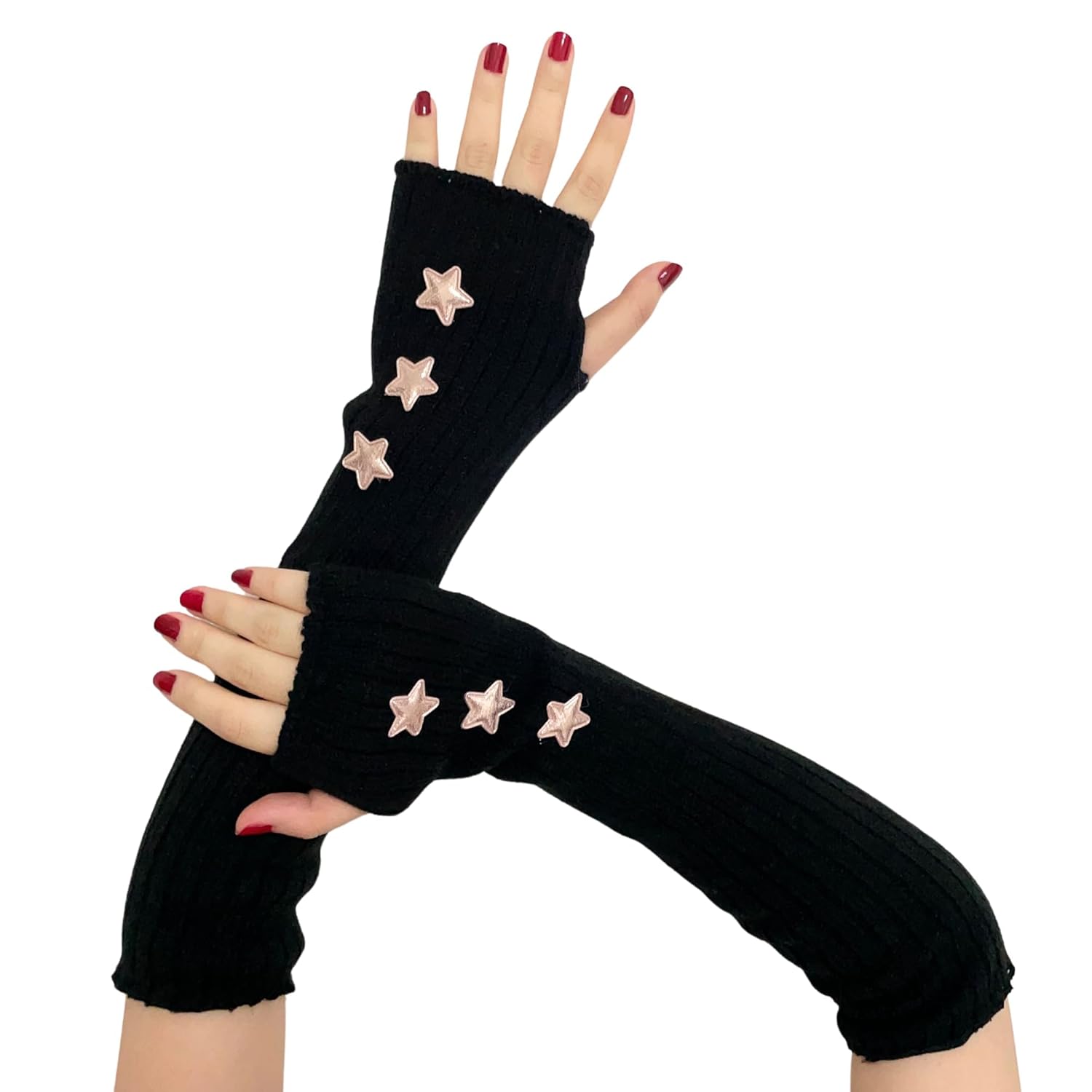 Tarini 1 Pair Black Star Arm Warmers, Fingerless Gloves with Thumb Hole, Harajuku Goth Arm Sleeves for Women Girls, Fashion Accessory for Daily School Party Travel