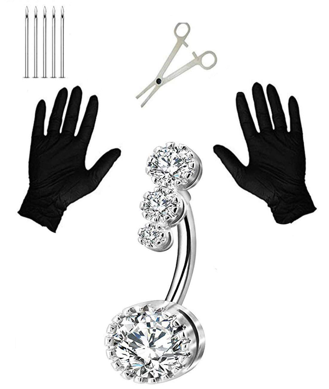 Jconly 14G Belly Piercing Kit 316L Surgical Steel Belly Button Rings Clear CZ Navel Rings Belly Rings with Piercing Clamp Piercing Needles for Belly Piercing …