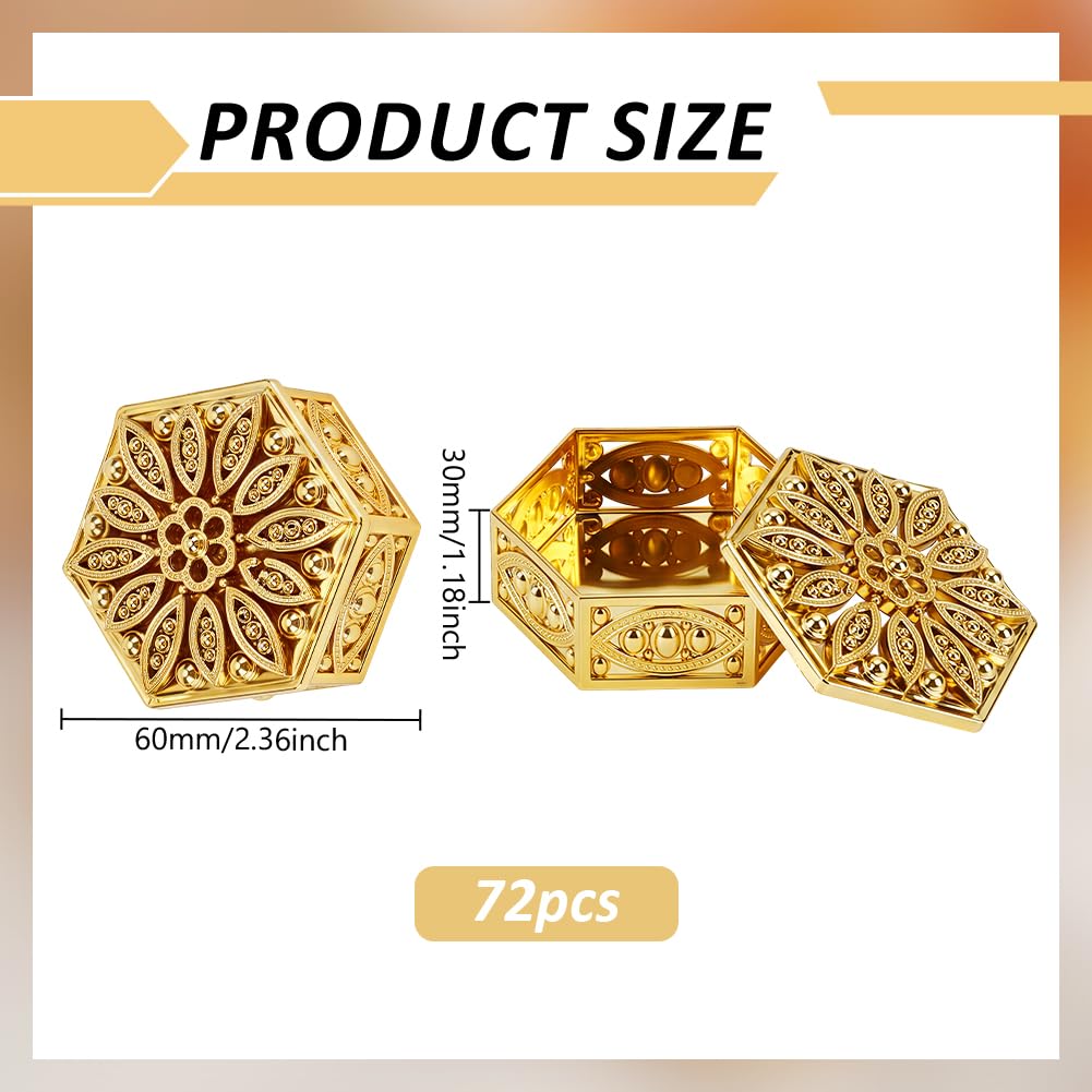 GOMAKERER 72pcs Boîte à Bonbons Hexagonale Dorée Boîtes à Bonbons Décoratives Indiennes 6x6.9x3.2cm pour Cadeaux de Remerciement Mariages Noël Anniversaires et Autres Fêtes