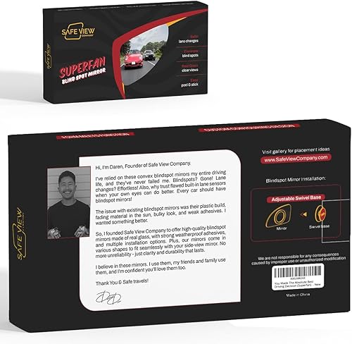 Miniatura 3 de Espejo de punto ciego "Rhombus 4000" para automóvil de Safe View Company, cambia de carril con confianza, vidrio convexo HD sin marco, contornea sin