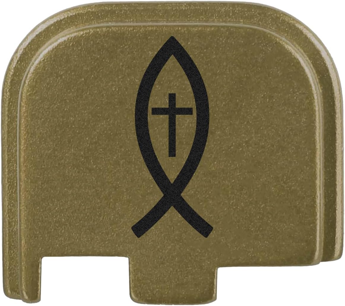 NDZ Performance Slide Cover Back Plate for Glock 43 43X 48 & PSA Dagger Micro – Aluminum Upgrade with Black Engraving – Christian Fish and Cross – Olive Drab Green
