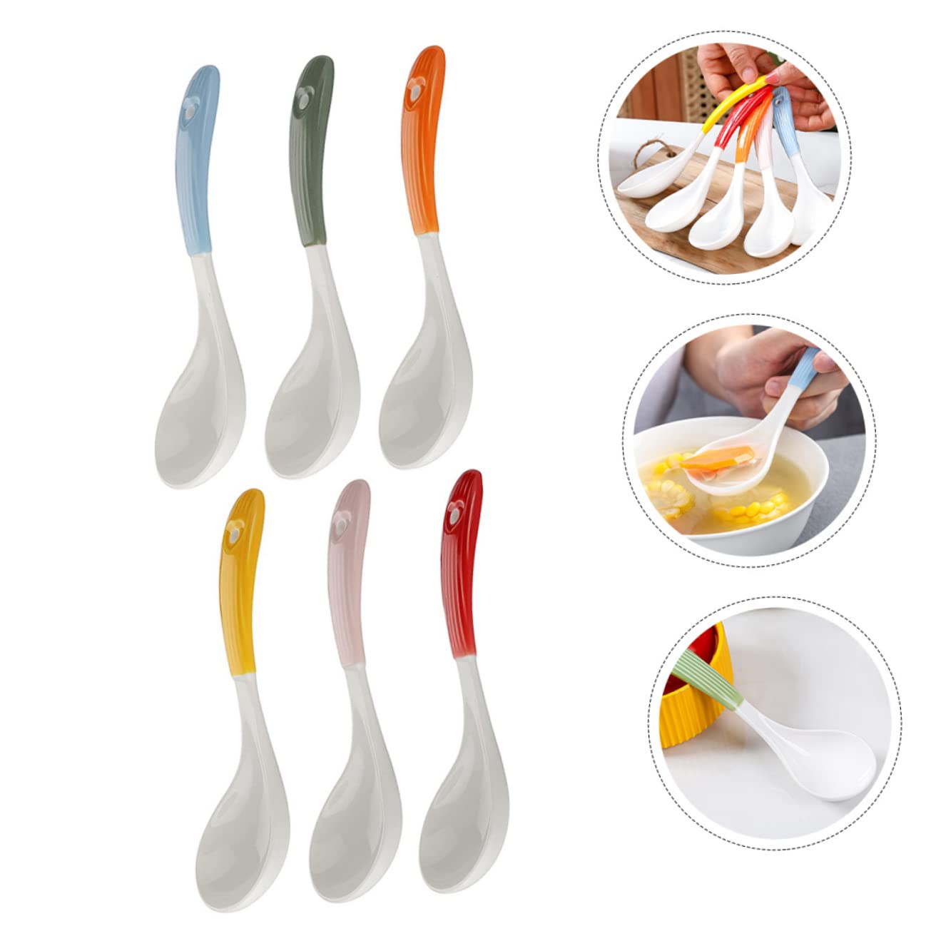 6 Cucharas Soperas de Cerámica Reutilizables, Mango Cómodo, Uso Múltiple, para Restaurantes y Catering, Vajilla de Cocina