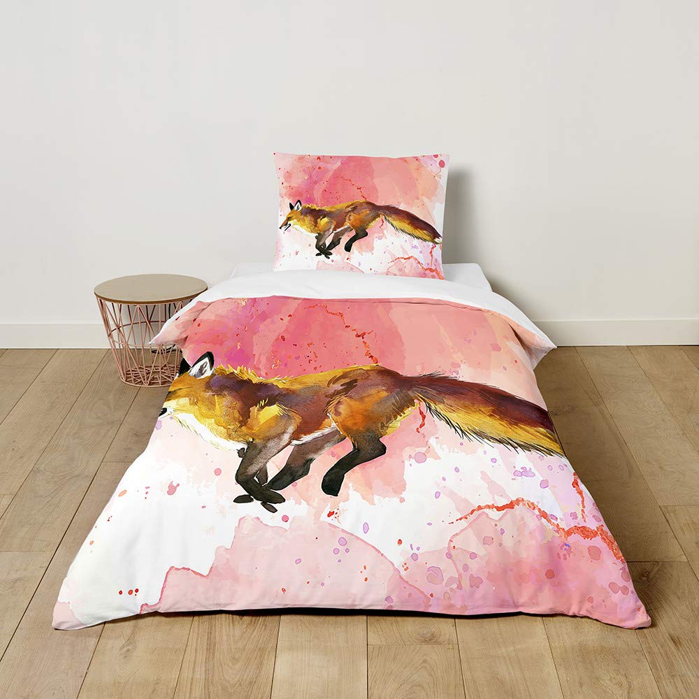 Piumino Singolo 135x200 Con Federa 80x80 Per Bambini - Morbido Microfibra Con Stampa 3D Volpe, Biancheria Letto Kawaii