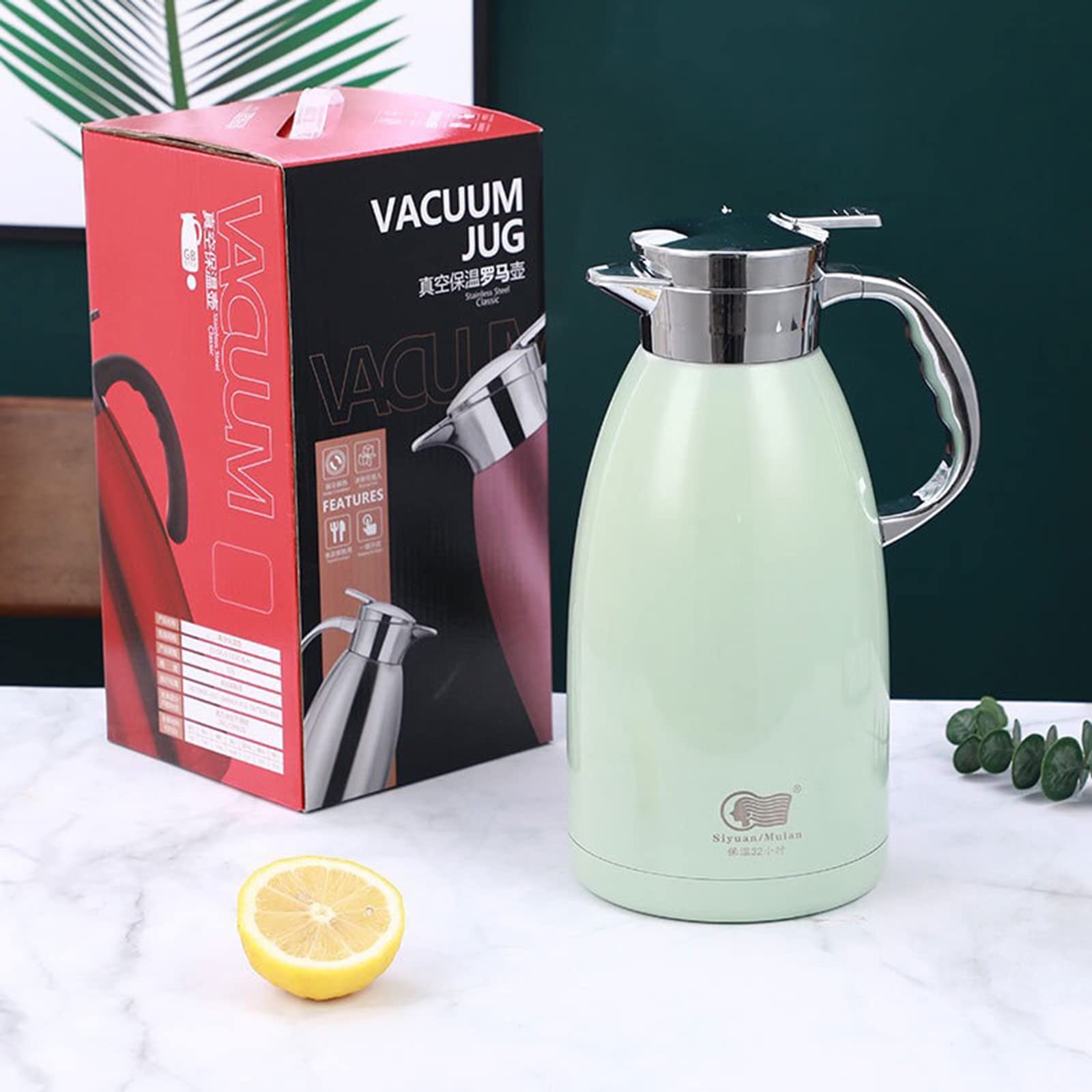 Dzbanek próżniowy, podwójne ścianki termosu próżniowe izolowane kawa herbata Carafe 304 Stal nierdzewna Podwójna ściana Próżniowa pula do kawy Thermal Carafe, 12 godzin retencji ciepła,Blue,1.8L