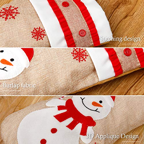 FUNSEED Burlap Christmas Stockings,18 inch 4 Pack Snowflakes Snowman Santa Claus Reindeer Rustic Stockings for Holiday Farmhouse Family Xmas Decoration - Thumbnail 2
