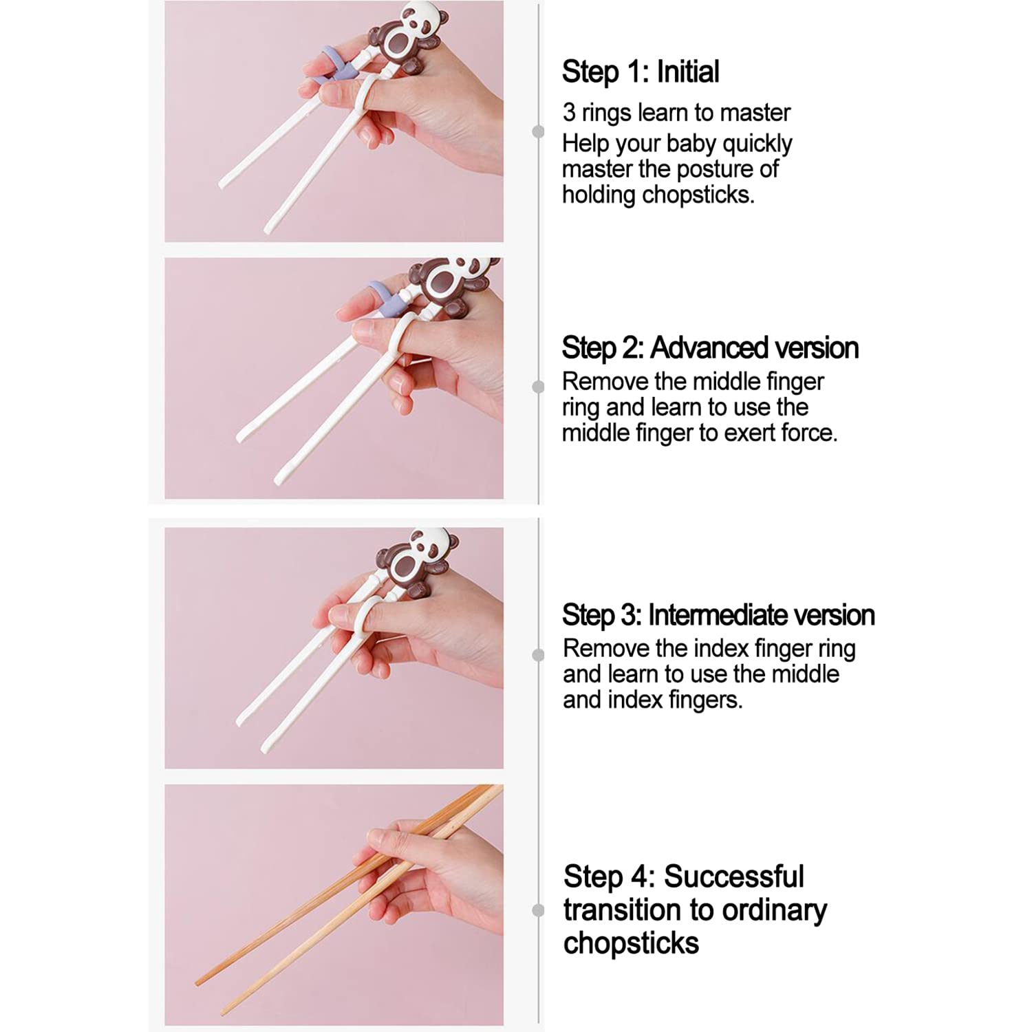 Training Chopsticks 3 Pairs for Kids Cute Animal Panda Shape Children Learning Chopsticks helper Non-slippery Reusable and Dishwasher Safe (Panda) — Amazon image 5