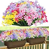 12 Bundles Outdoor Artificial Fake Daffodils Flowers UV Resistant Orchid Leaf Plants, Faux Plastic G