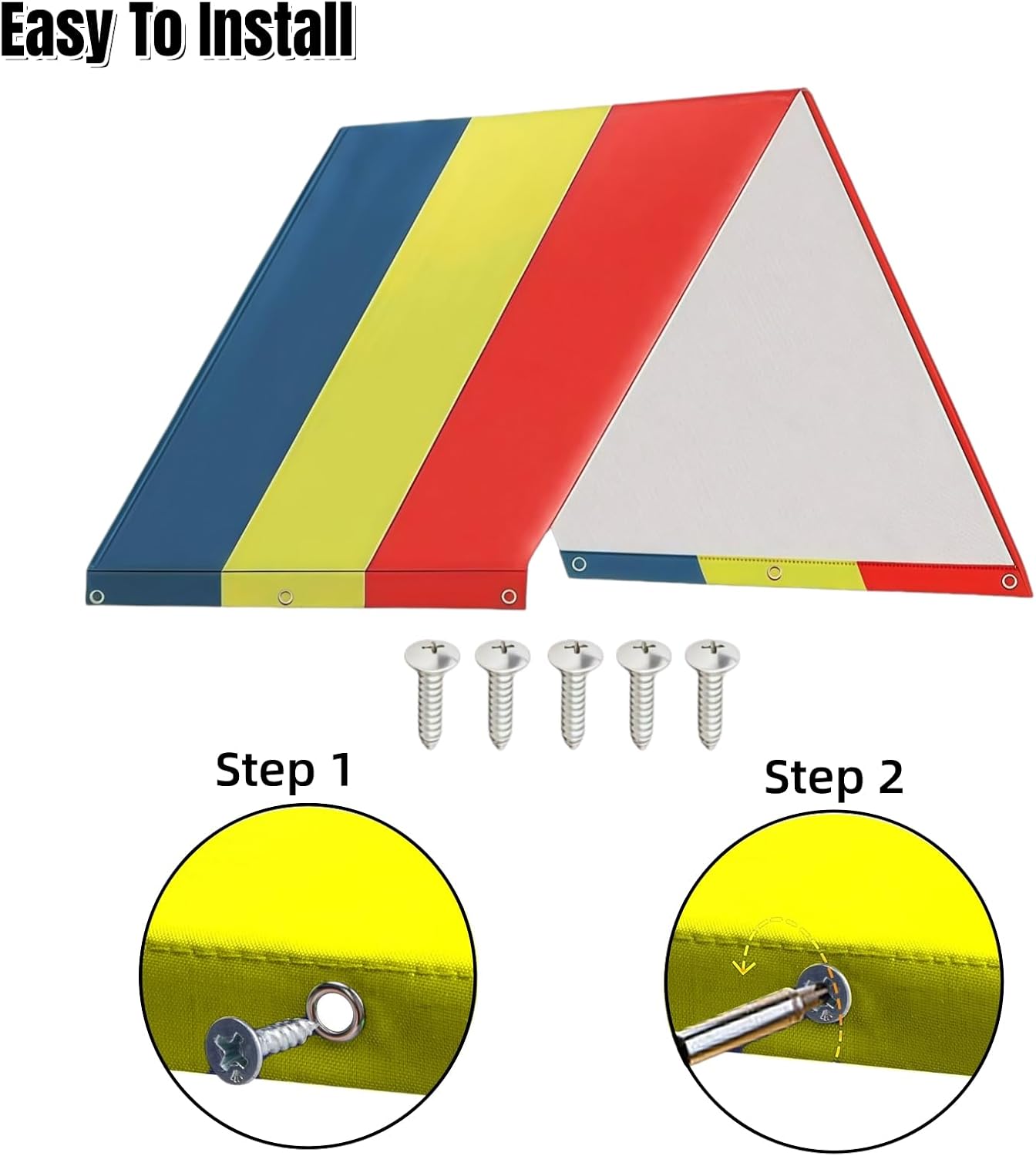 Swing Set Replacement Tarp 52" x 89", Polyester Taffeta 210D Kids Playground Roof Canopy Sunshade, Waterproof Outdoor Cover with Screws, Blue Yellow Red