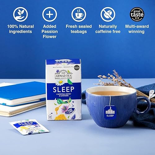 Miniatura 3 de Ahmad Tea Bolsitas de té de hierbas, manzanilla, miel y lavanda 'Sleep' con beneficios naturales, 20 unidades (paquete de 1), descafeinado y sin