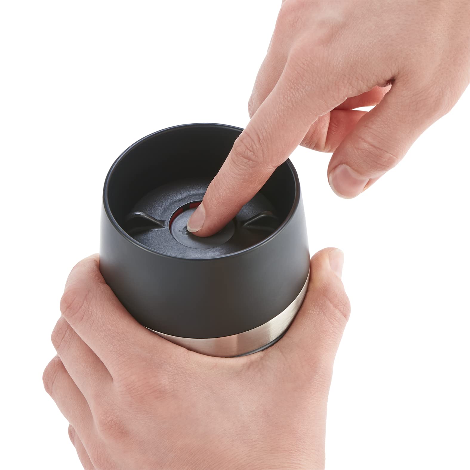 Emsa Travel Mug - Taza térmica de 0,5l, Mantiene Calor 4 h y frío 8 h, Acero Inoxidable con Base Antideslizante y Zona de Agarre de Silicona con Letras grabadas, Color Rojo