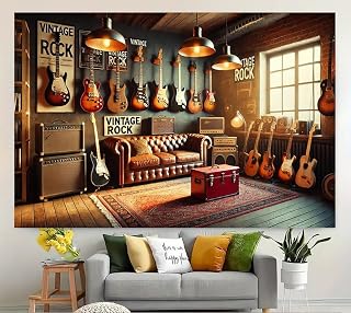 Music Party Background Cloth Microphone Sheet Music Rainbow Heart Shape, Gramophone, Rock Music, Instrument, Suitable for Home Decoration, Music Room, Stage, Live Shooting Background 2 Pas