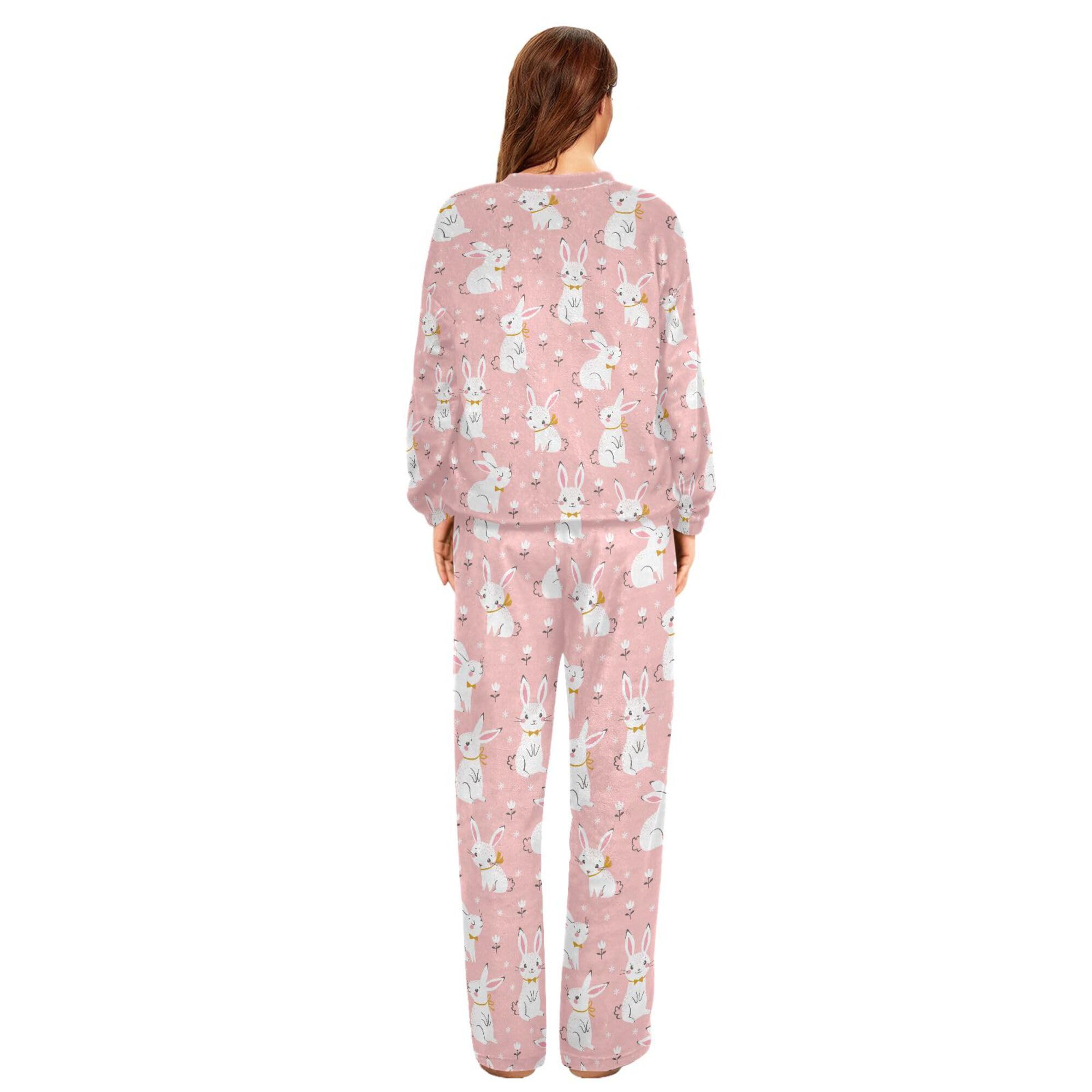 ALAZA Conjunto de pijama de forro polar para mujer, diseño de koala de dibujos animados, manga larga, ropa de dormir de dos piezas, ropa de dormir térmica, pijama súper suave, talla S