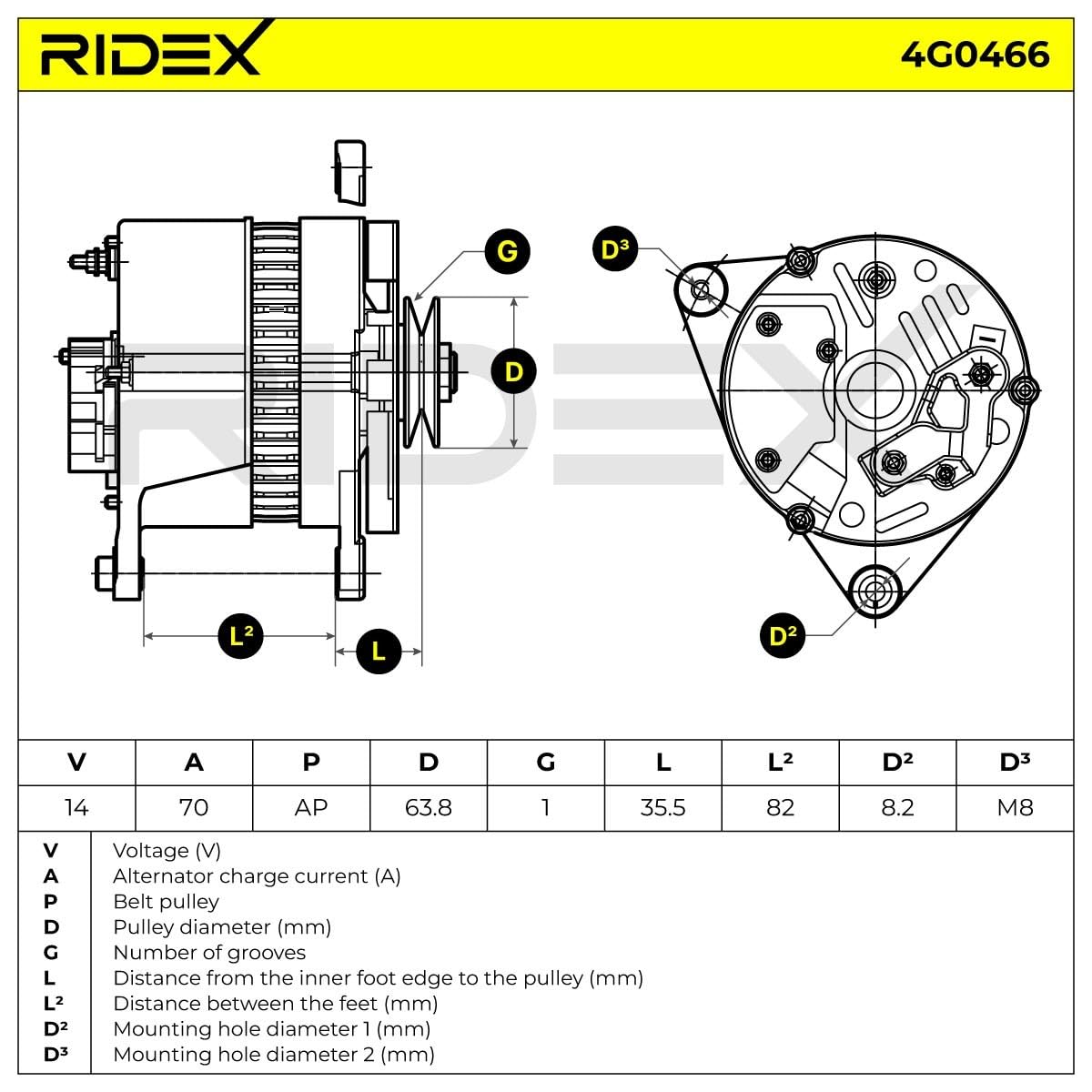 RIDEX Alternateur 12V, 70A, 1406044 1406045 1406058 Compatible avec LAND ROVER Defender SUV L316, FORD Fiesta Mk3 3/5 portes GFJ Sierra Mk2 3/5 portes GBC, GBG Escort Mk6 3/5 portes GAL, AAL, ABL