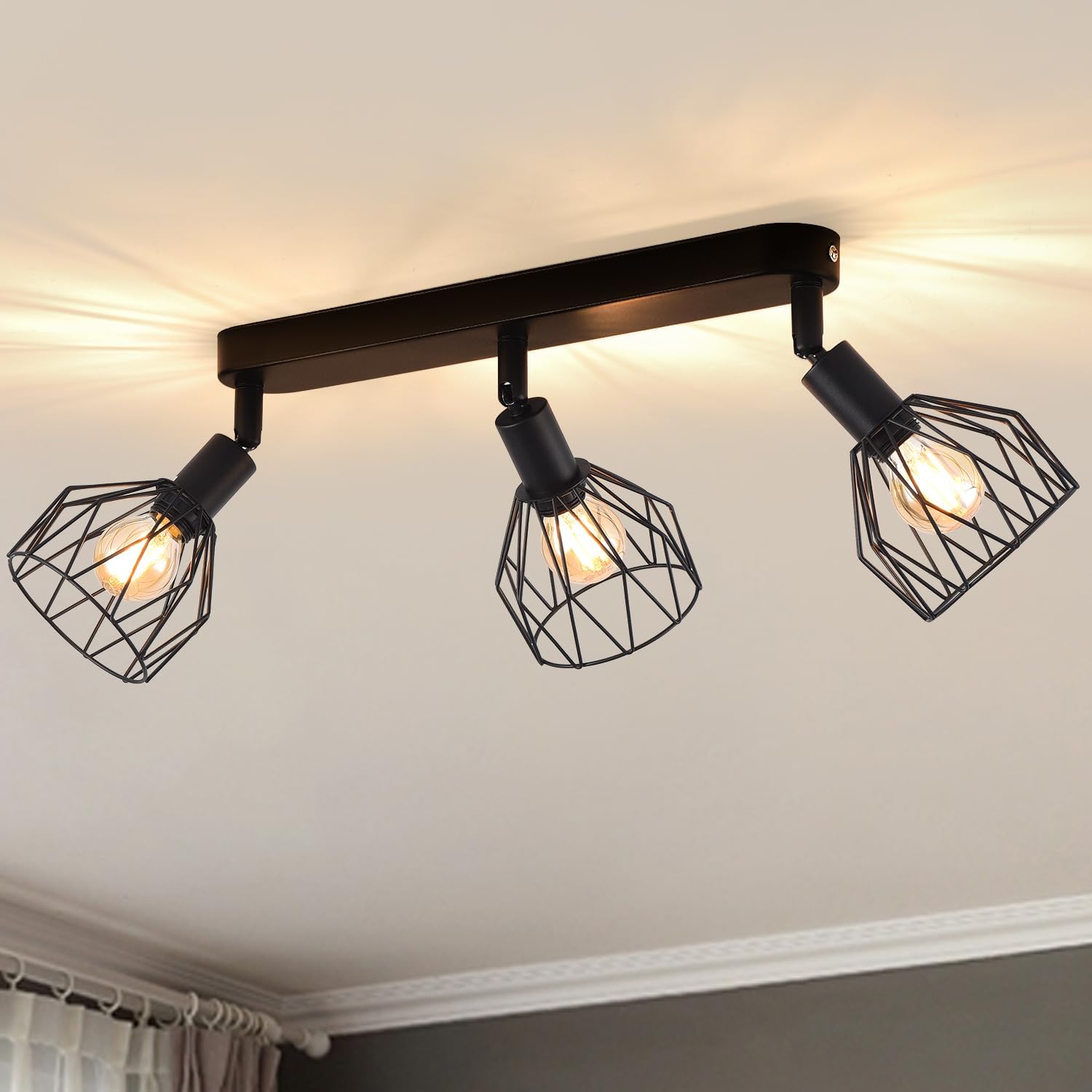 Plafonnier Led 4 Spots Orientables Pivotants Plafonnier Industrielle Rétro En Métal Noir Cage, Spots De Plafond Suspension Luminaire Spot Led | Leroy Merlin