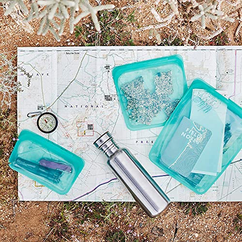 Stasher Silicone Reusable Storage Bag, Bundle 4-Pack Small (Aqua) | Food Meal Prep Storage Container | Lunch, Travel, Makeup, Gym Bag | Freezer, Oven, Microwave, Dishwasher Safe, Leakproof #TOP1