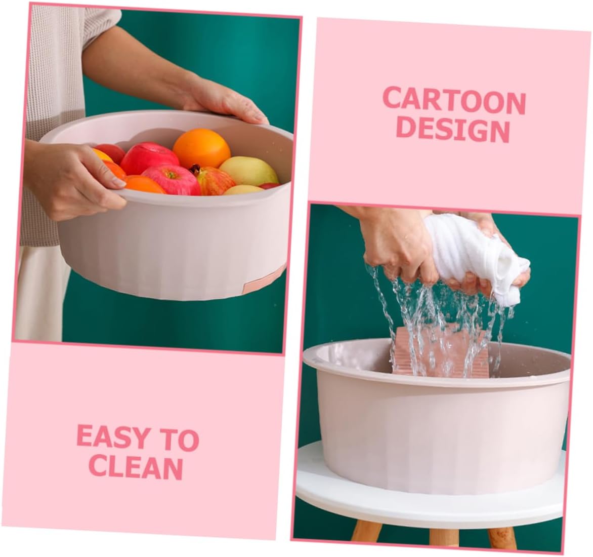 CHILDWEET Wash Basin with Clothes Board Boy Girl Washing Basin for Face Hands and Laundry Camping and Home Use Large Pink Design