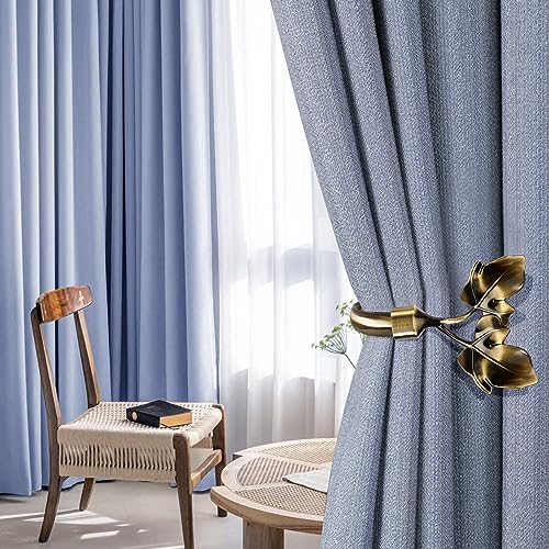 Image of HIKMLK 2pcs Handmade Leaf Curtain Tiebacks - Antique Brass Botanical Holdbacks & Side Holders, Brushed Metallic LacquerWall Mounted Pull Backs for Fresh Drapes Window Decor