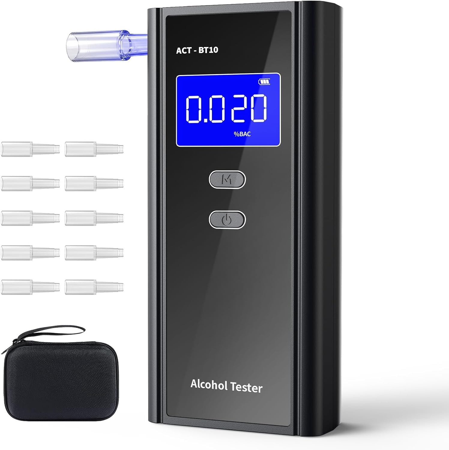 Milduall Alkoholtester Polizeigenau, Professioneller Alkoholmessgerät mit digitaler LCD-Anzeige Promillemessgerät Atemalkoholtester mit 10 Mundstücken, Gradgenauigkeit für Outdoor Patry