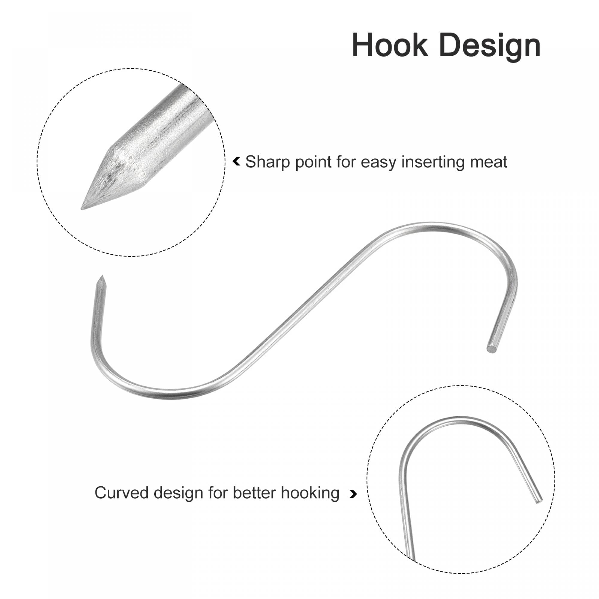 Sourcing Map 10Pcs Meat Hooks 5.9 Inch 3mm Stainless Steel Smoking Hook Butcher Hook Meat Processing Butcher Hook Hanger Hooks For Smoking, Grilling - View #11