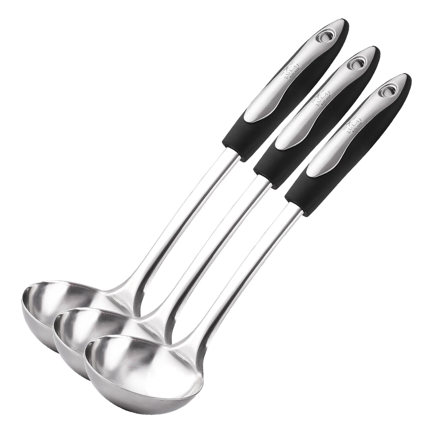 Zulay Kitchen Premium Soup Ladle - 12" Stainless Steel with Non-Slip Silicone Handle (Pack of 3)