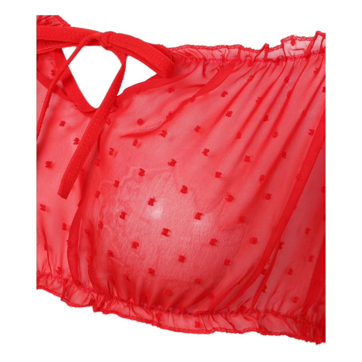 WBDWWTD Damskie seksowne biustonosze i majtki w kropki komplety bielizny Babydoll Strappy przezroczyste wykończone frędzlami bielizna z uroczą kokardką G String