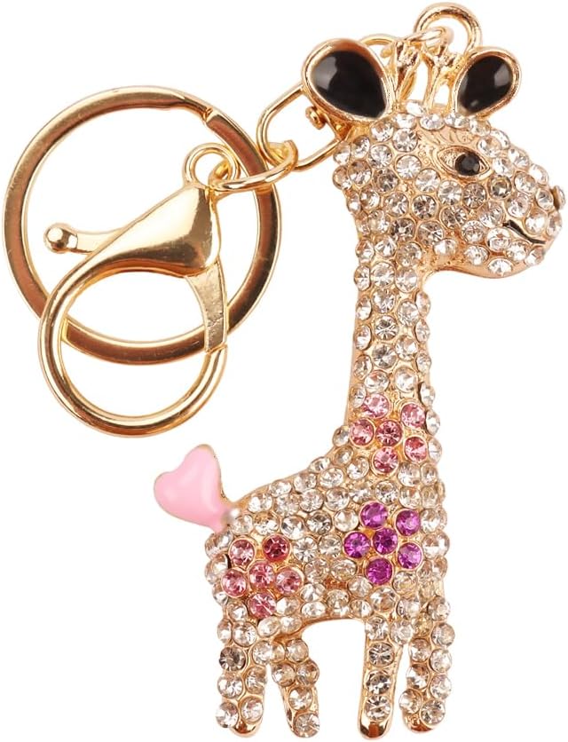 kcrygogo Cute Pink Crystal Giraffe Keychain for Women – Sparkly Animal Pendant Charm, Purse Accessory, Birthday Gift for Girls and Friends