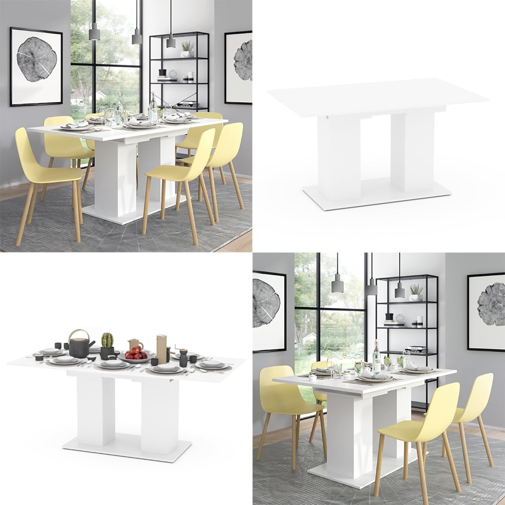 Vicco Tavolo da pranzo allungabile Dix, Bianco, 140-180 x 90 cm | con piano ribaltabile e struttura estensibile